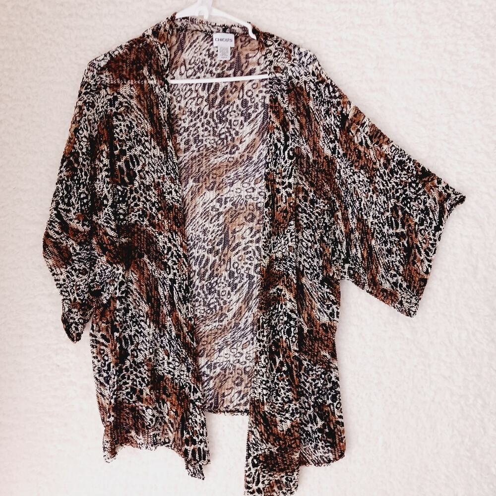 Kimono Chico Cardigan Open Long Sheer Black Swim Cover Up Goth Leopard Size 3 XL